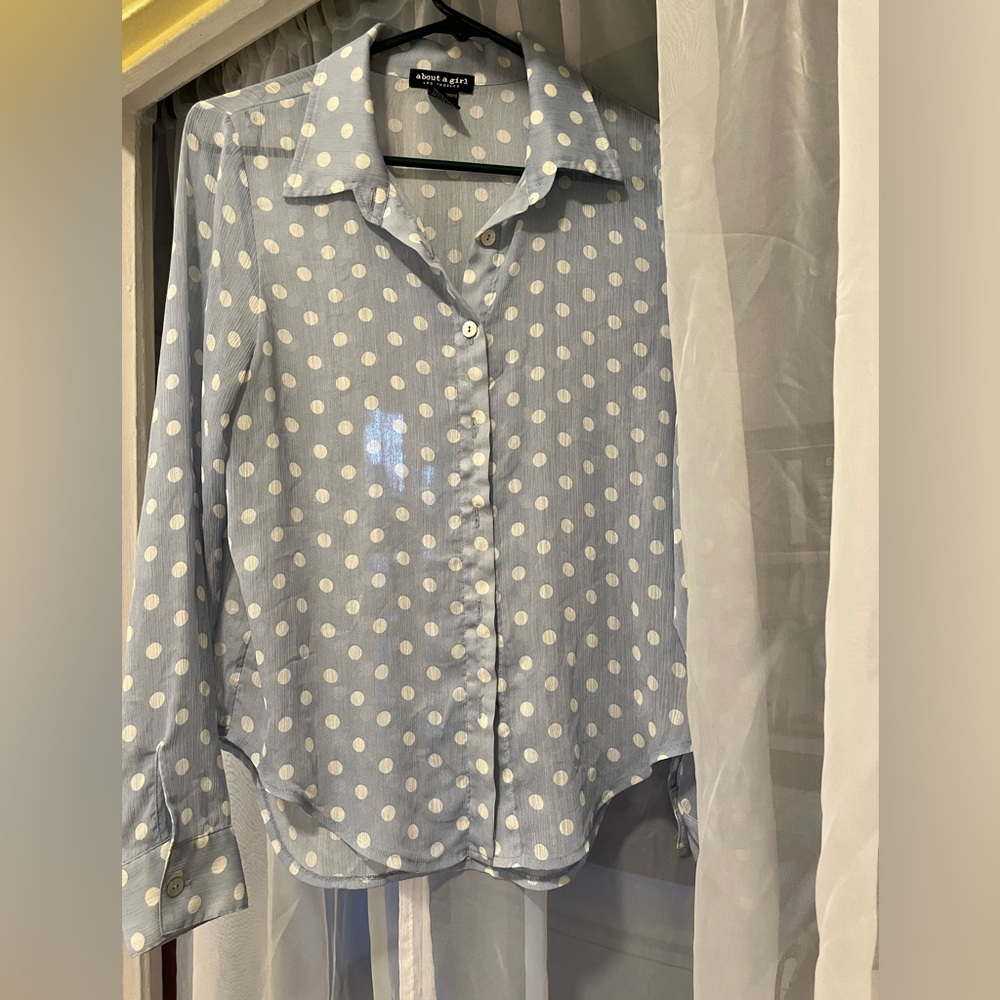 Light blue Polka Dot Sheer Button Down
